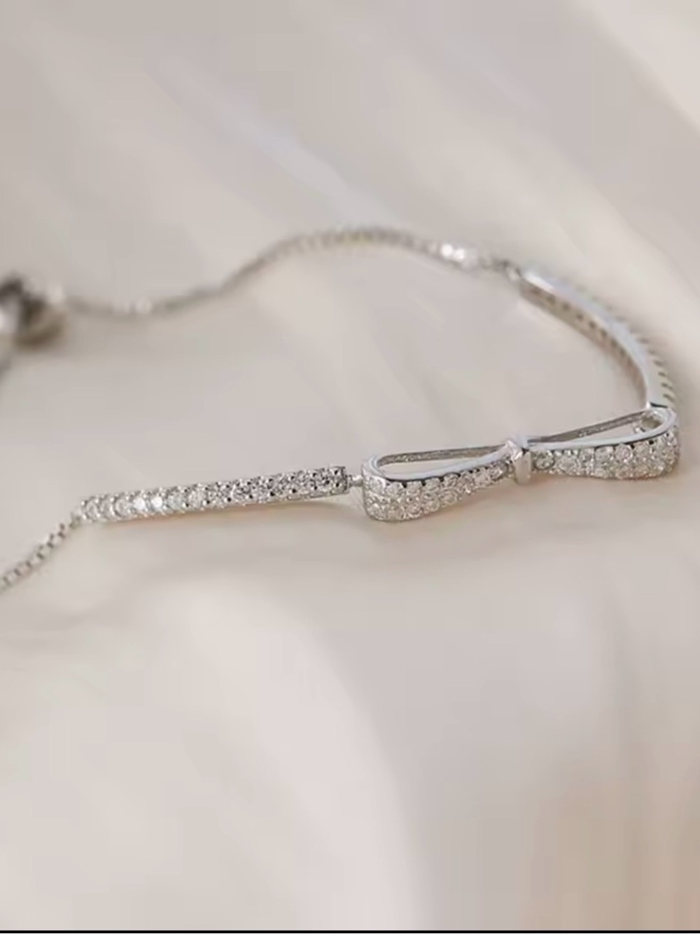 Delicate Pavé Bow Bracelet in Silver Tone new